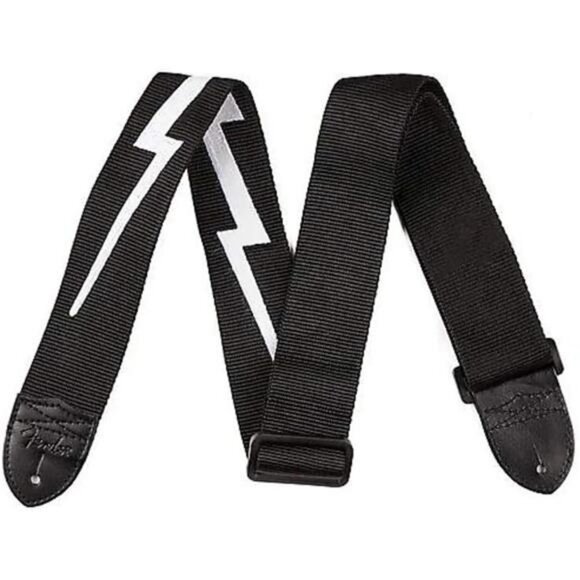 Nylon Guitar Strap Lightning Bolt Design 2 Inch Adjustable With Leather Ends - Picture 1 of 5